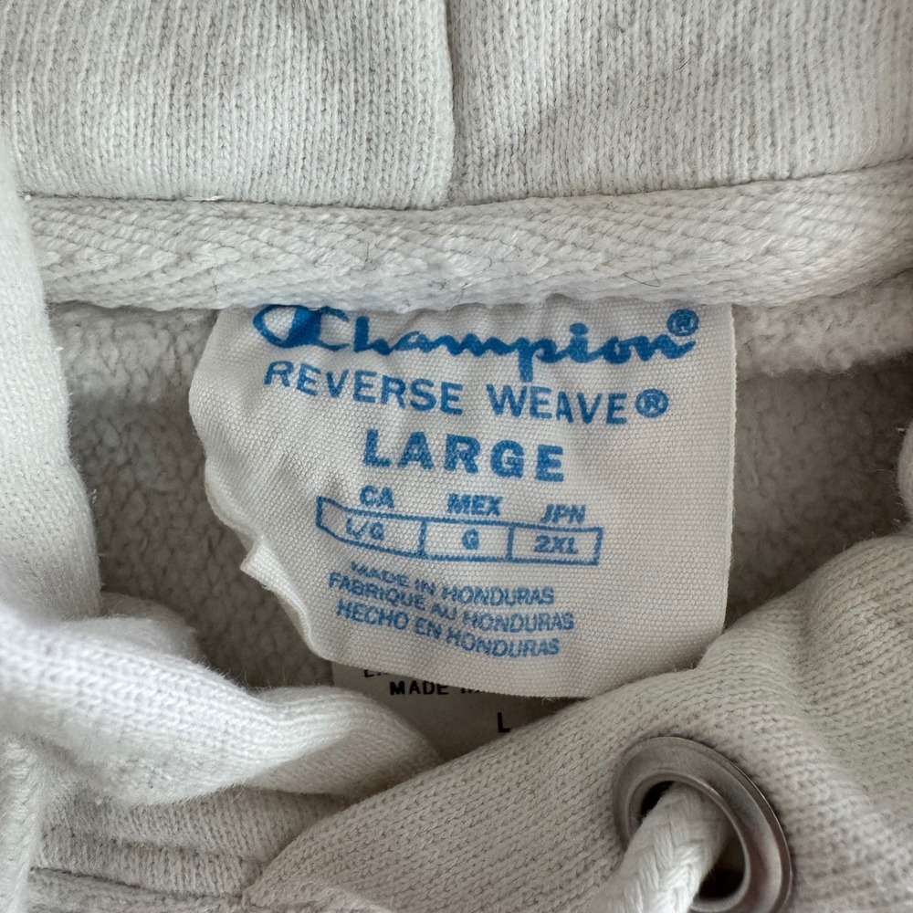 Champion Large White Reverse Weave Embroidered Logo Pullover Hoodie Sweatshirt - Picture 9 of 11
